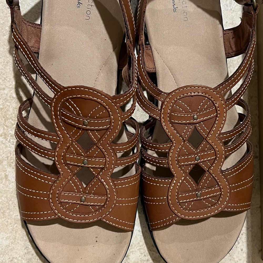 Clarks Brown Strappy Sandals with Woven Design